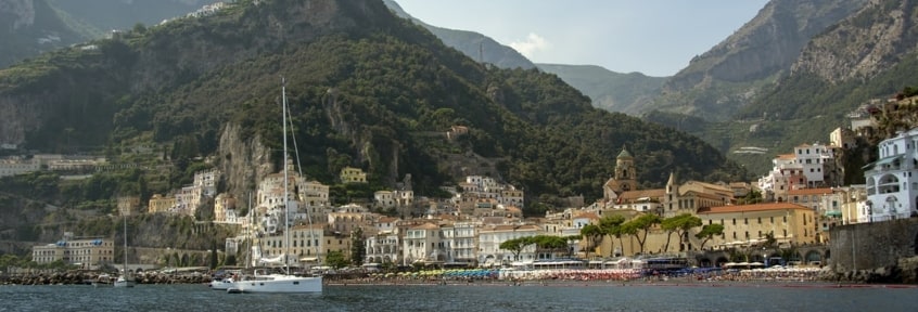 Houses on the background of mountains on Amalfi Coast