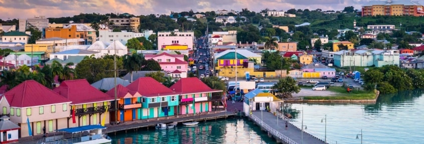 A candy-colored village on the coast in Antigua